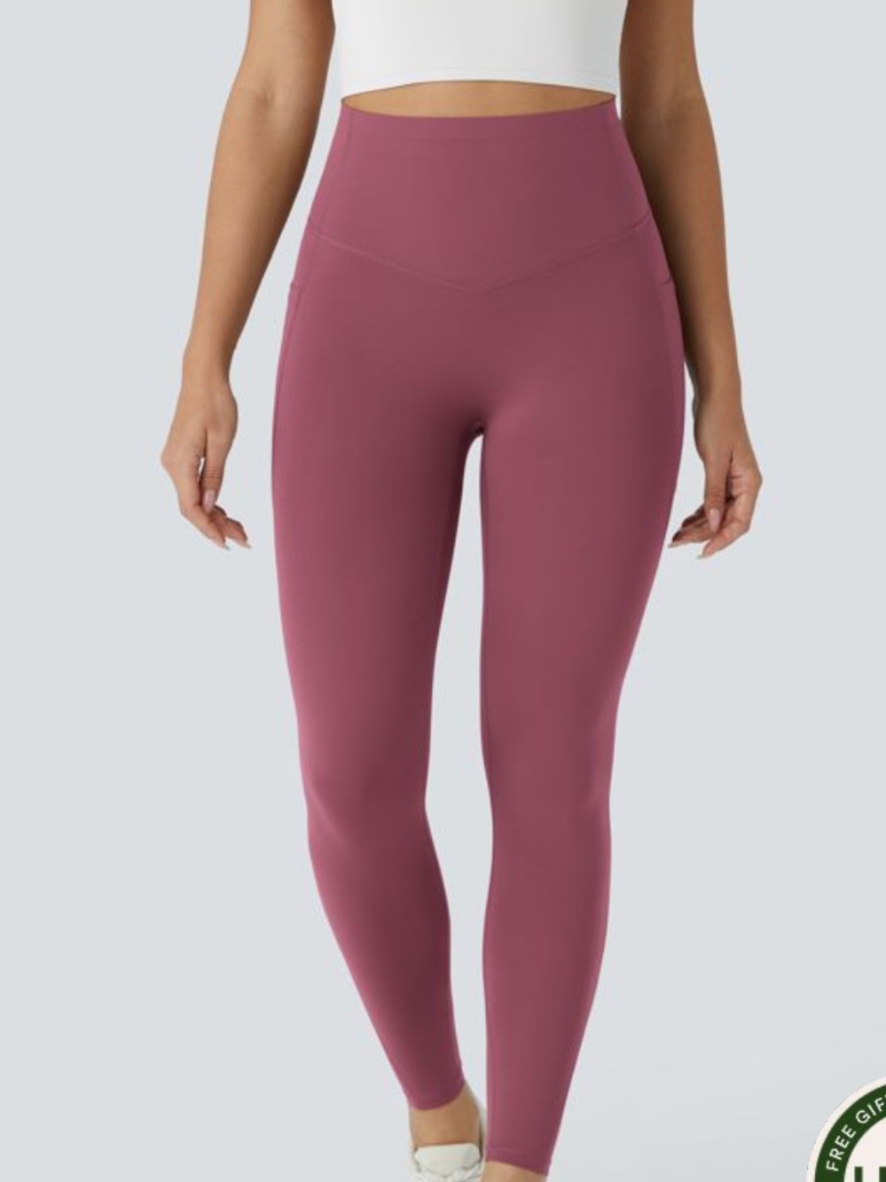 HALARA Mauve High-Waisted Butt-Lifting Leggings with Side Pockets